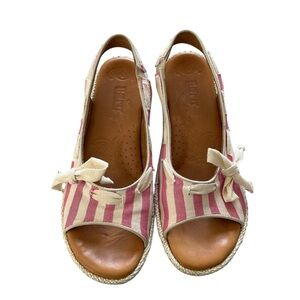 Born Pink and white Striped bow Espadrille sandals size 8